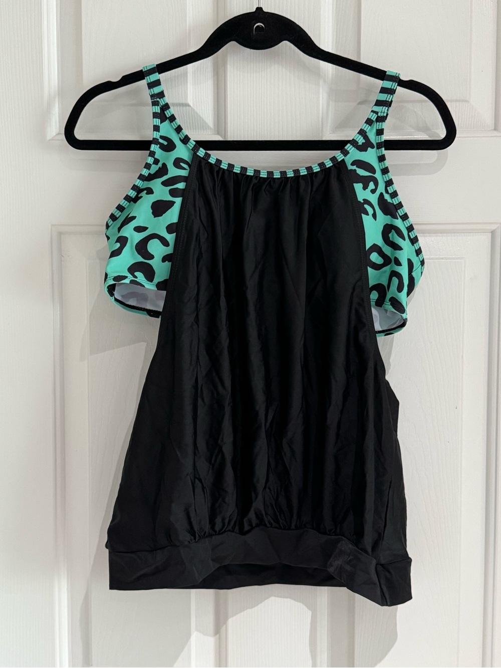 Women’s Black & Teal Leopard Tankini Swim Set - Picture 2 of 16